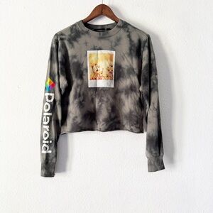 Polaroid Tie-Dye Crop Sweatshirt Floral Vintage Photo Print Oversized Small